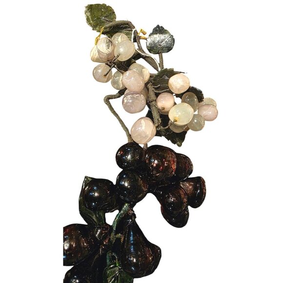 2 Vintage Alabaster & Glass Grape Cluster Decoration White Purple MCM - Picture 11 of 16